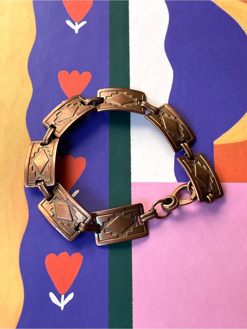 Vintage Southwestern copper link bracelet Wild West